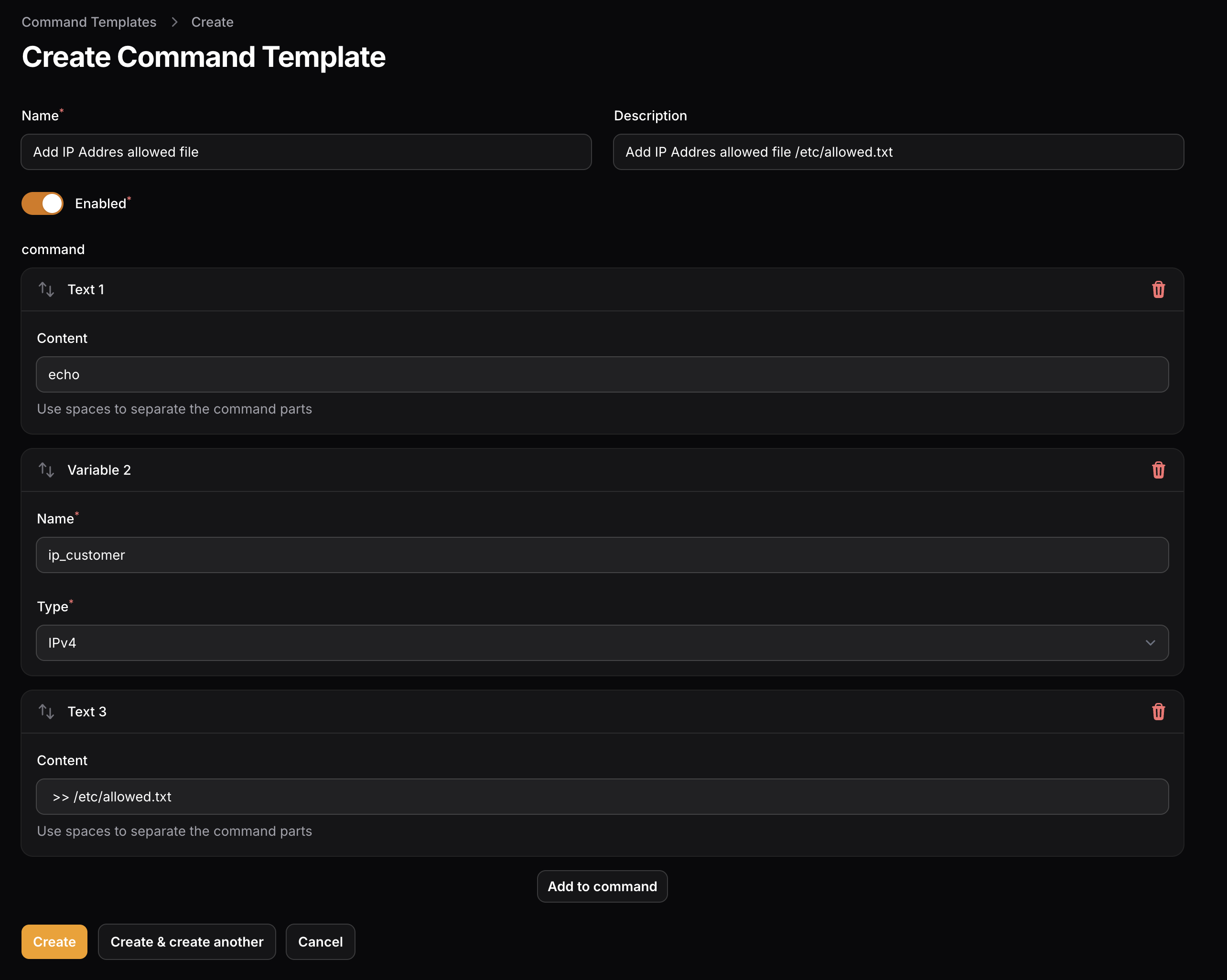 Create Command Template